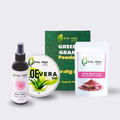 EYAL VEDA natural skincare combo with aloe vera gel, rose water spray, green gram powder and rose petal powder for glowing skin