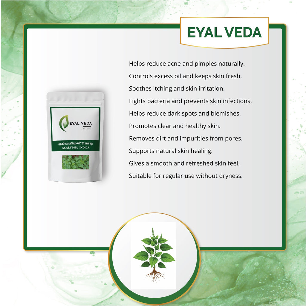 Woman with clear glowing skin using natural Kuppaimeni herbal face pack