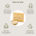 Kashi Eyal goat milk soap with usage instructions on a light gray background