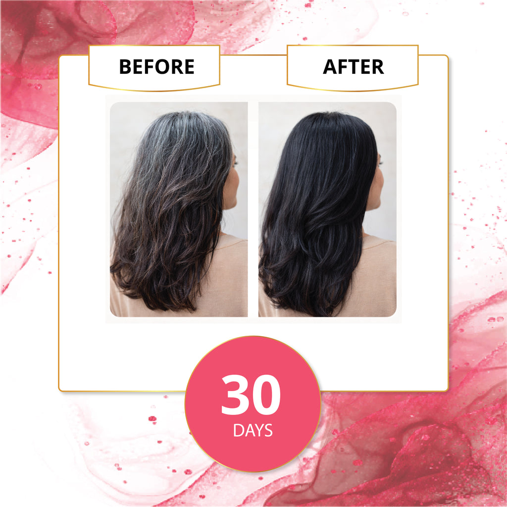 Before and after results of hibiscus powder for hair growth and hair fall control