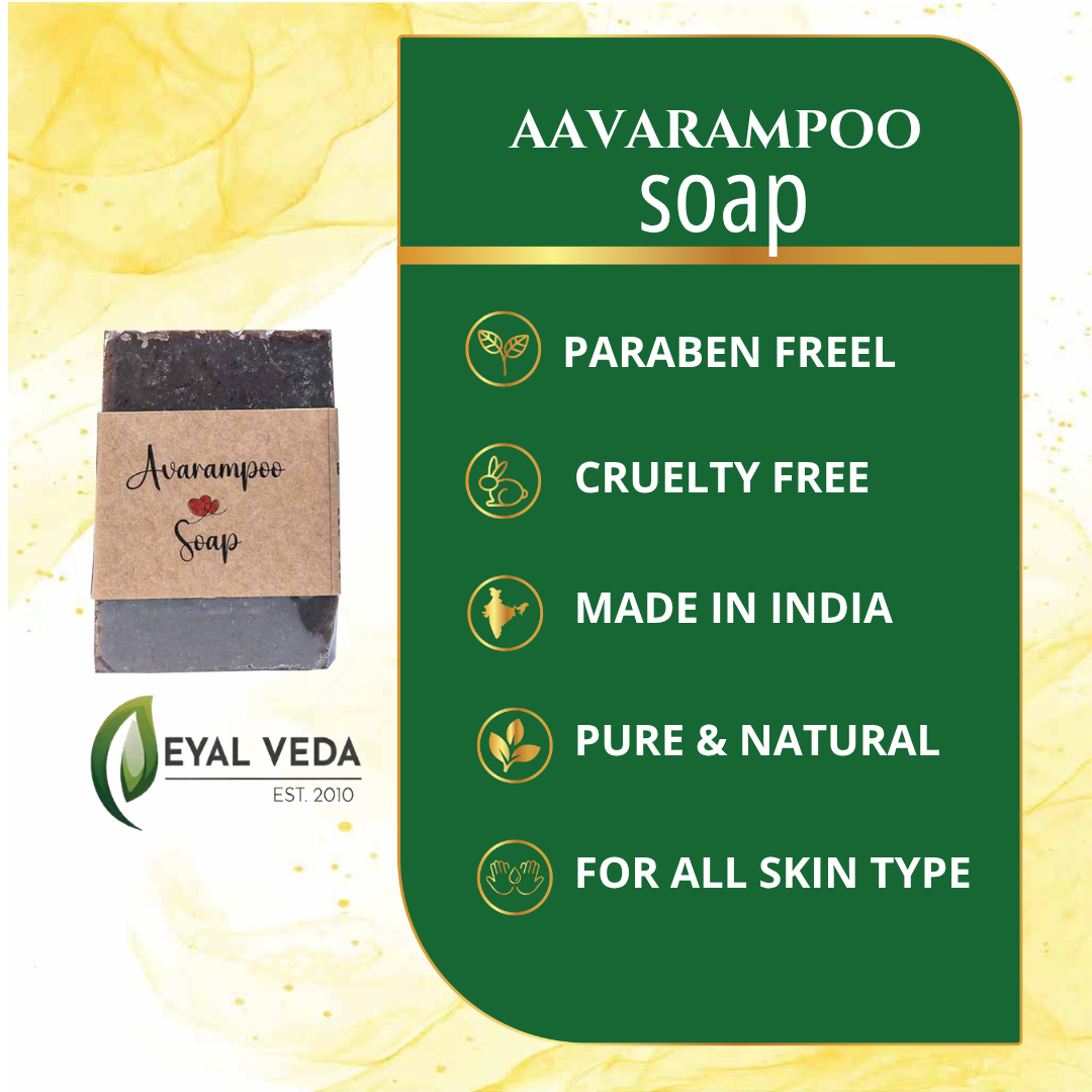 Vital Veda Avarampoo Soap features: Paraben-free, Cruelty-free, and Pure.